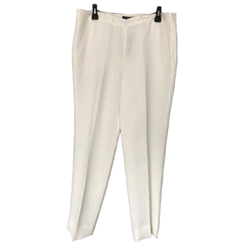 Lafayette 148 New York Pant Women 12 Wht Cloud Bleecker Crepe Dress Slit Hem NWT